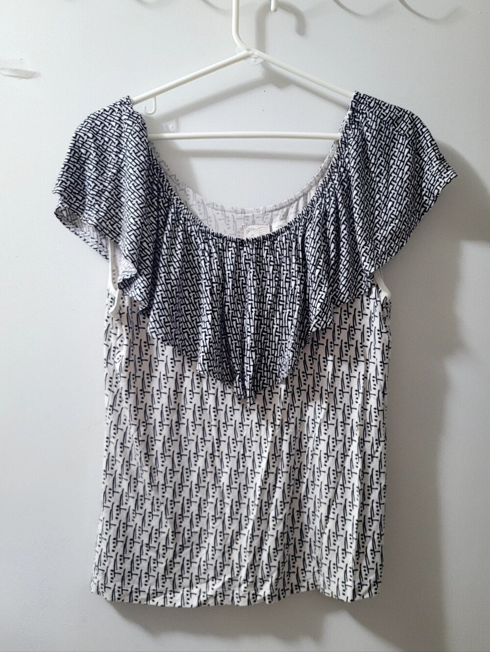 Nwt $58 Anthropologie Black & Cream Postage Stamp On & Off Shoulder Top Sz M